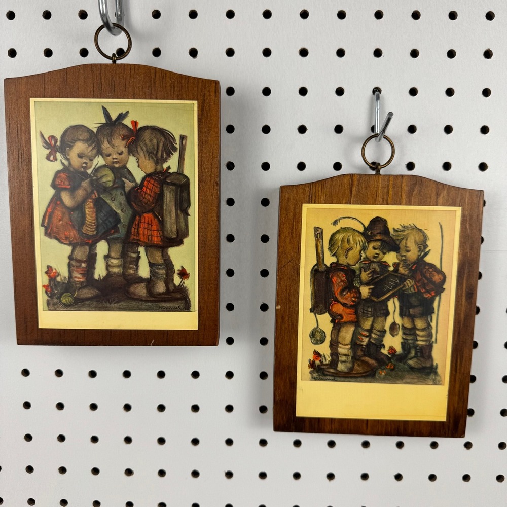 Vintage Hummel Wooden Wall Plaques Set of 2 Mid Century Children Art‎ Decor
